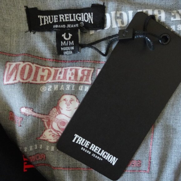 True Religion Button Up Shirt Men's Size M Black Resort Print Resortwear Camp - Picture 5 of 8